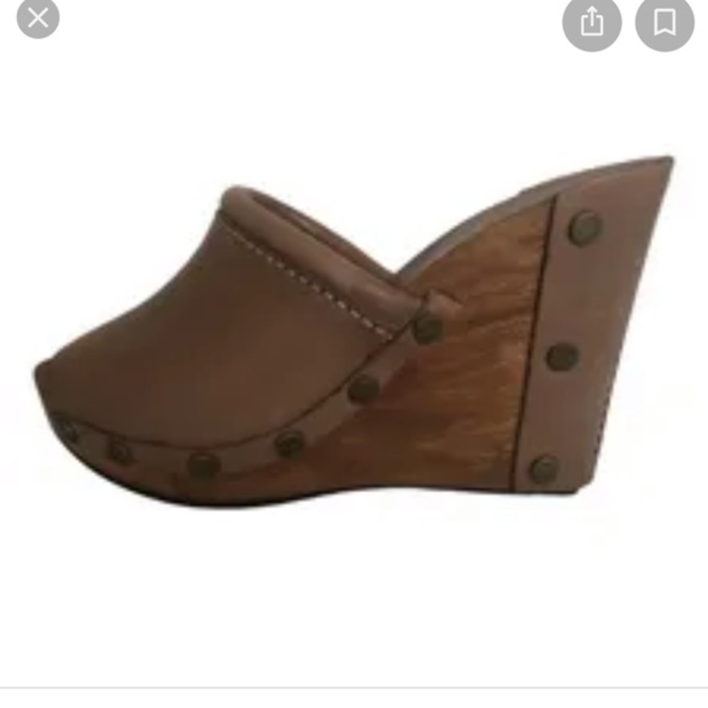 See by chloe leather wooden open toes wedge clogs